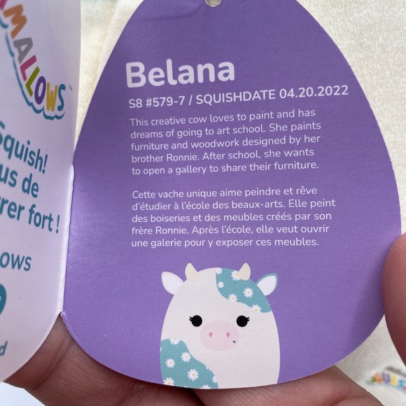 NWT BELANA the Cow with Flowers 8" Easter Squishmallow Kellytoy Pillow Plush Toy - Picture 6 of 6